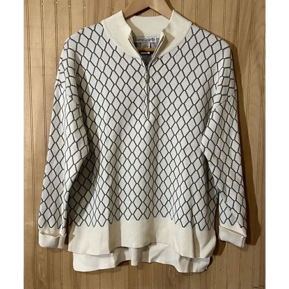 Cherie Collette Women’s Size Large 1/4 Zip Sweater Tight Knit
